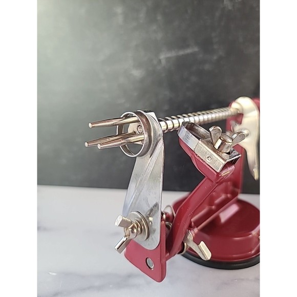 Apple Potato Peeler Corer By Peel Away Durable Metal Heavy Duty Red W Chrome - Picture 8 of 10